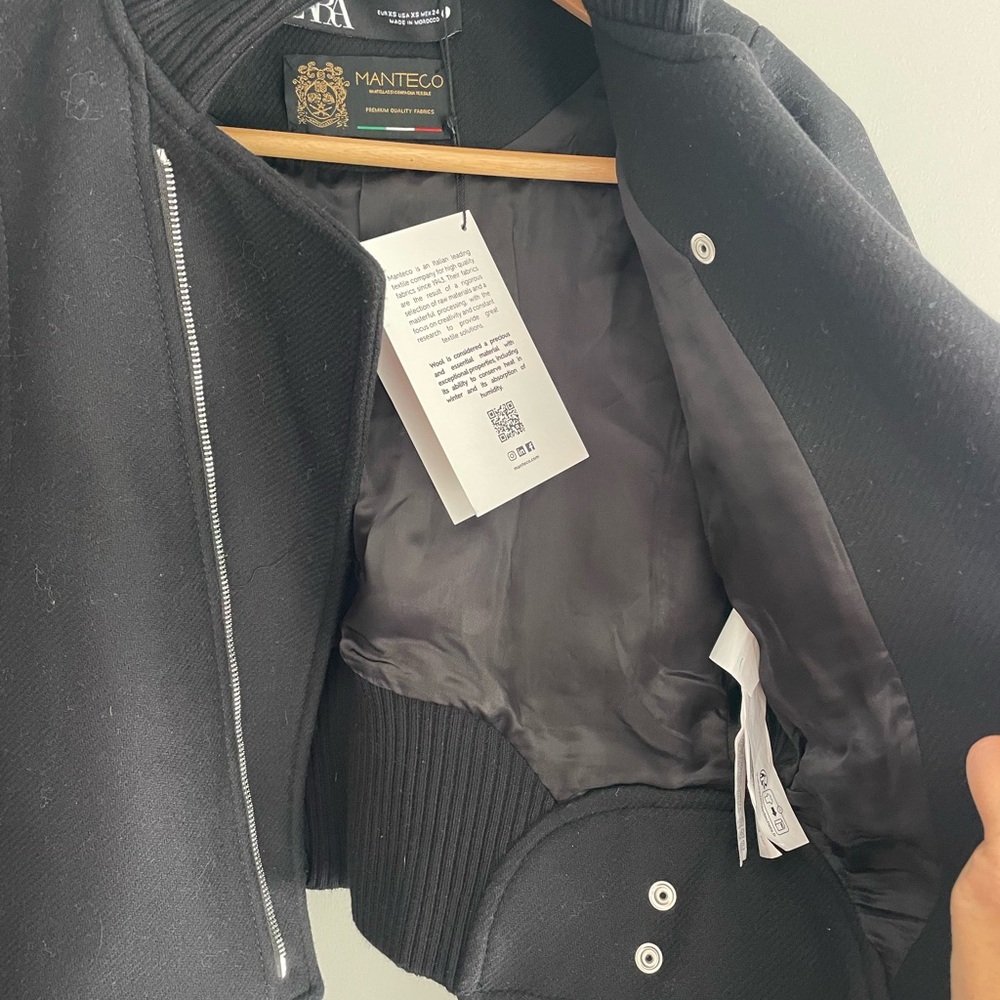 ZARA Italian Wool oversized Crop Biker jacket - Picture 14 of 15